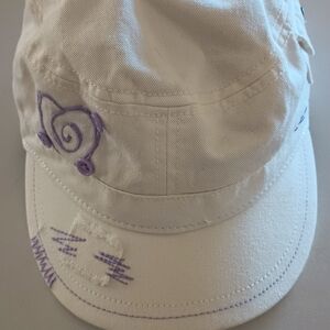 White Cap with Purple Embroidery